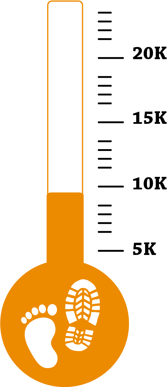 Thermometer depicting the progress on the fundraising goal