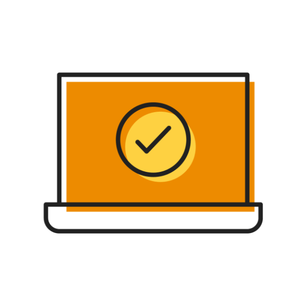 Icon of a computer with a checkmark on the screen