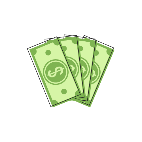 Four dollar bills icon