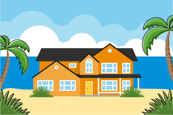 Illustration of a house in a tropical environment