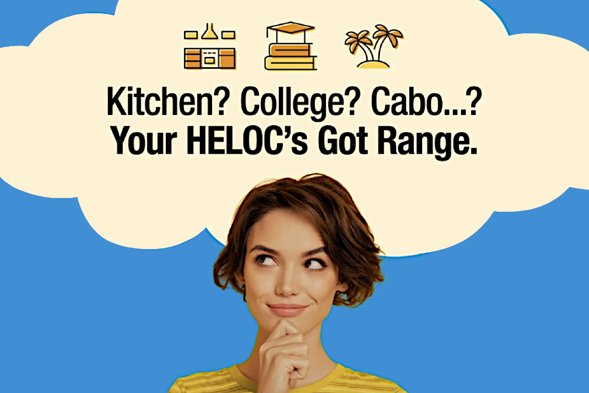 Woman with thought bubble showing options for using a HELOC