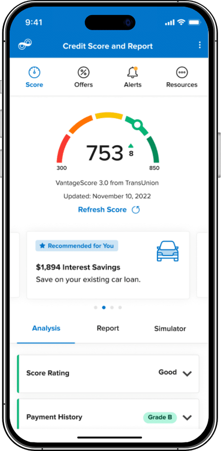 Phone with credit monitoring screenshot
