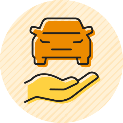 Icon of a car being held by a hand