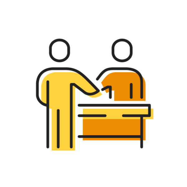 Icon of two people at a desk