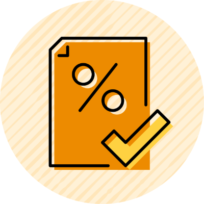 Icon of a piece of paper with a percentage symbol and a checkmark next to it