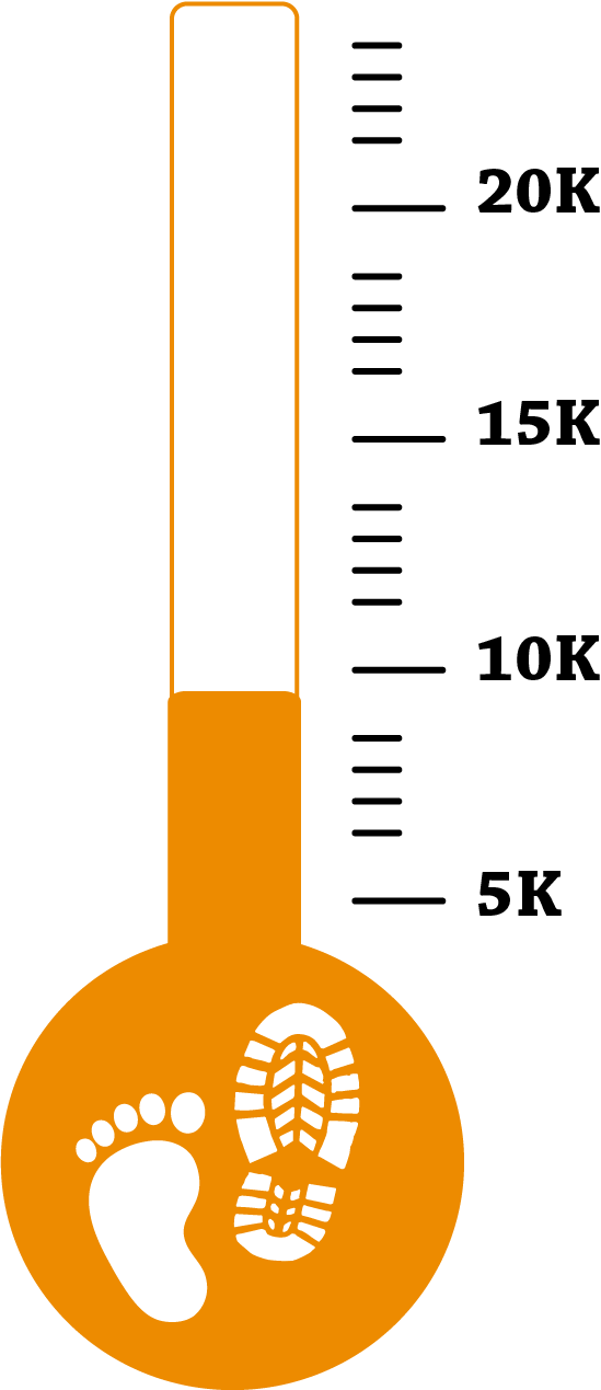 Thermometer depicting the progress on the fundraising goal