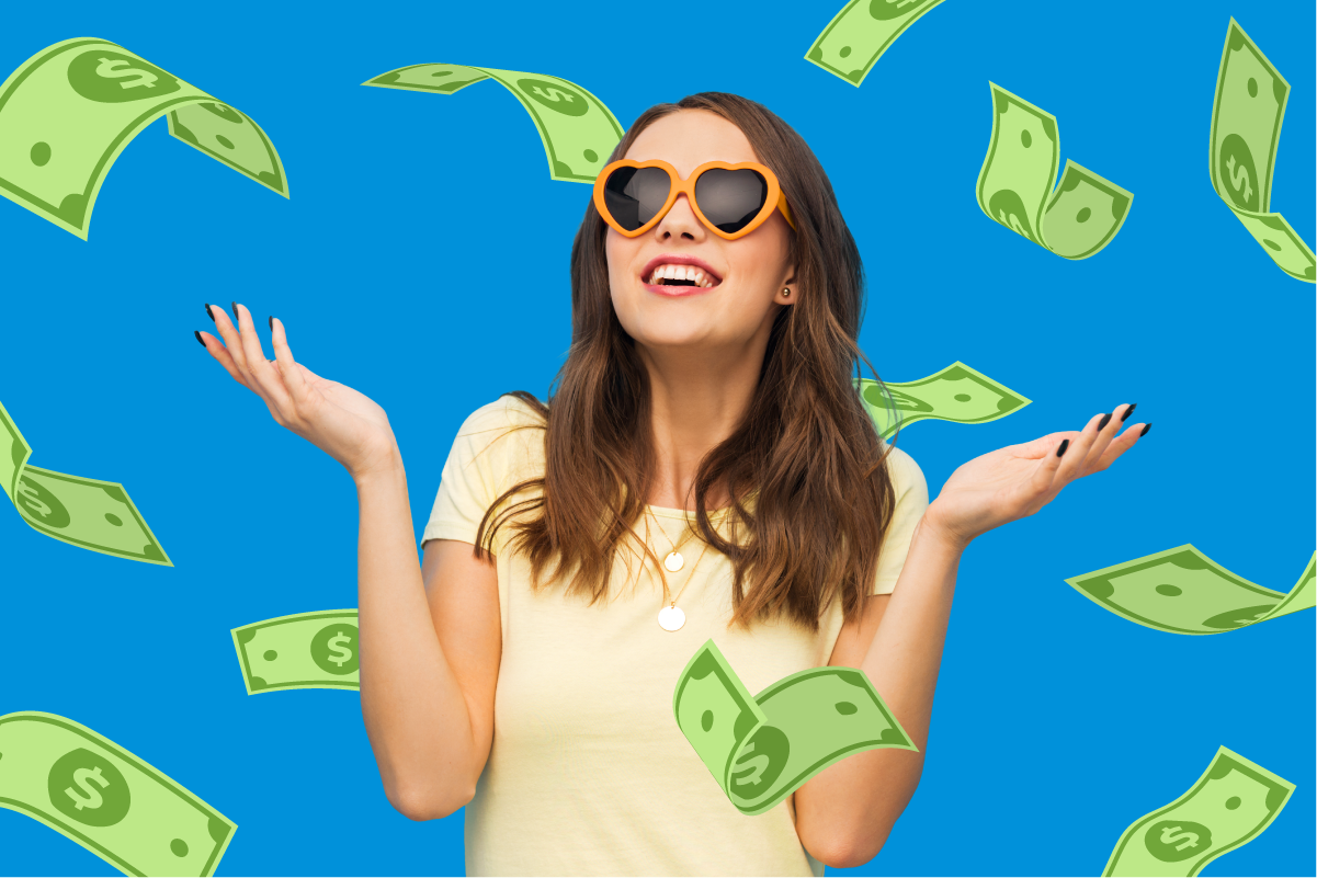 woman being showered with money thanks to a heloc