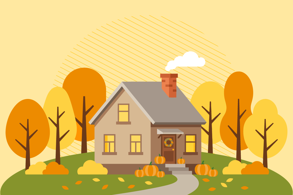Illustration of house surrounded by fall trees